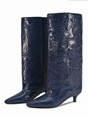 Kitten Heel Crocodile Pattern Boots