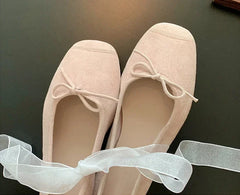Silk Bowknot Square Toe Ballet Flats
