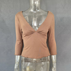 Deep V-Neck Twist-Front Half Sleeve Top