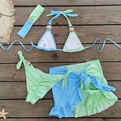 Contrast Color Bikini with Jewel Accents