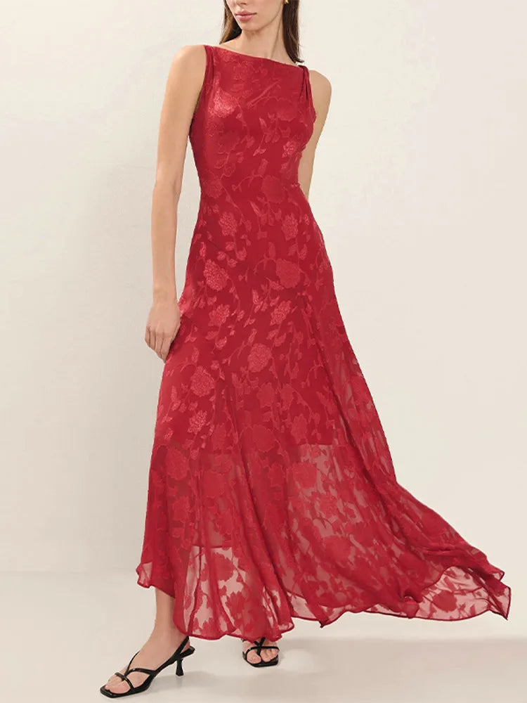 Red lace dress on a plain background