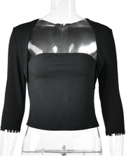 Square Neck Cut Out Long Sleeve Top