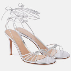 Strappy Pointed Toe Thin Heel Ankle Wrap Sandals