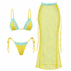 Yellow and light blue lace two-piece swimwear set