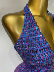 Gradient Halter V-Neck Bodycon Mini Dress