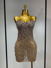 Rhinestone Sheer Bodycon Mini Dress