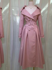 Pink turn-down collar double breasted midi dress