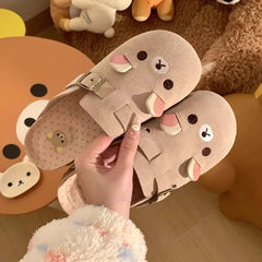 Cartoon Bear Flannel Slip On Slippers