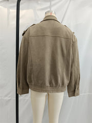 Stand Collar Suede Bomber Jacket
