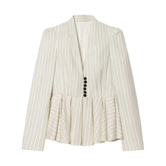 Striped blazer with black buttons on a white background