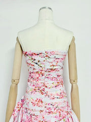 Floral Strapless Ruched Mini Dress