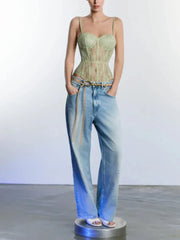 Green Lace Corset Bodysuit