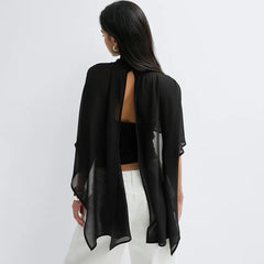Black Sheer Cape Overlay High Neck Top