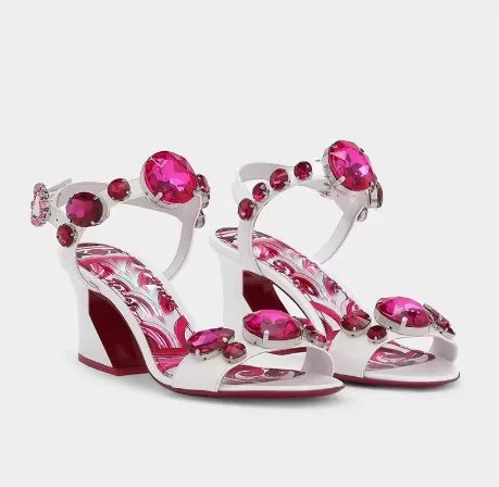 Crystal Embellished Chunky Heel Sandals