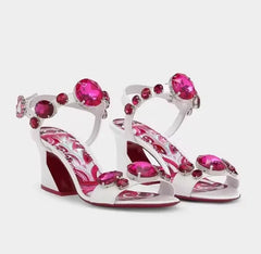 Crystal Embellished Chunky Heel Sandals