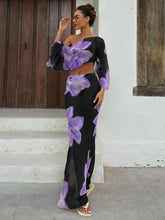 Floral print one-shoulder crop top and flowing maxi skirt set