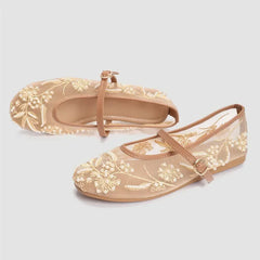 Embroidered Mesh Ballet Flats