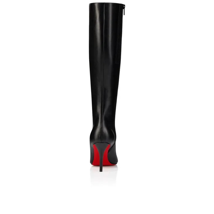 Black knee-high boot with red sole