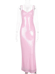 Pink sequin dress on a white background