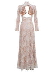 Lace Mock Neck Cutout Long Sleeve Maxi Dress