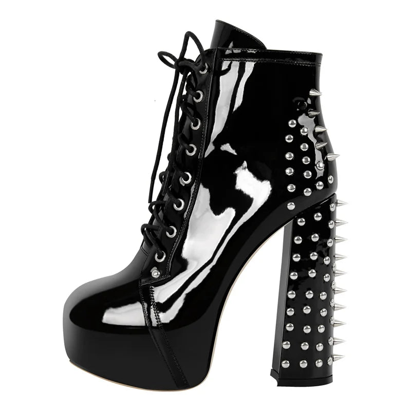 Spiked platform chunky heel boot
