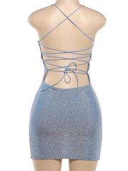 Blue Bodycon Sparkle Detail Strappy Mini Dress