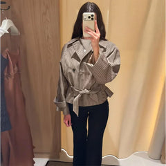 Plaid Belted Cropped Trench Coat