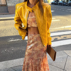 Snake print cropped jacket on street