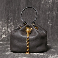 Leather Drawstring Bucket Bag