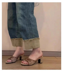Open Toe Square Heel Mules