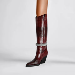 Embellished Pointed Toe Knee-High Western Boots