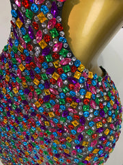 High Neck Rhinestone Side Cut Out Bodycon Mini Dress