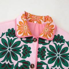 Floral Print Quilted Jacket Coat