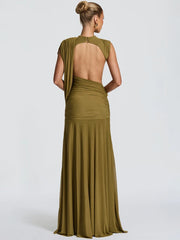 Draped Mock Neck Sleeveless Maxi Dress
