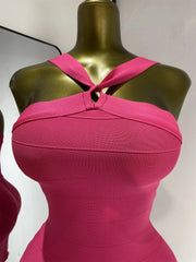 Solid Halter Strap Bandage Mini Dress