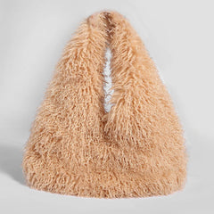 Textured Faux Fur Hobo Bag