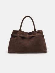 Faux Suede Belted Top-Handle Tote / Shoulder Bag — Chocolate Brown