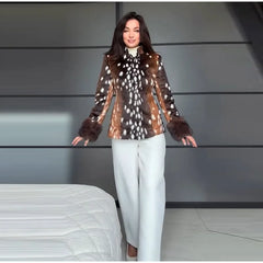 Faux Fur Spotted Print Jacket