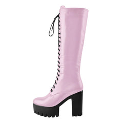 Platform Lace Up Round Toe Boots