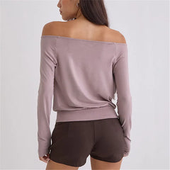 Off Shoulder Tie Keyhole Cutout Cowl Neck Top