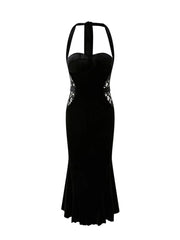 Black Mermaid Midi Dress with Side Lace Trim