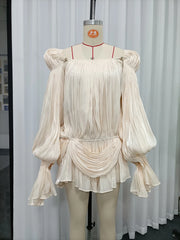 Off-the-Shoulder Pleated Asymmetrical Mini Dress