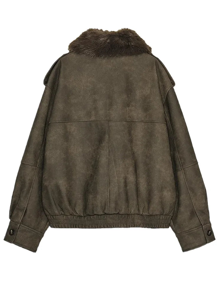 Brown suede jacket with fur collar