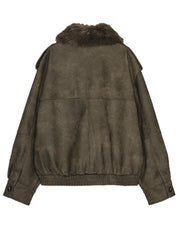 Brown suede jacket with fur collar