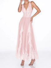 Pink lace v-neck sleeveless maxi dress