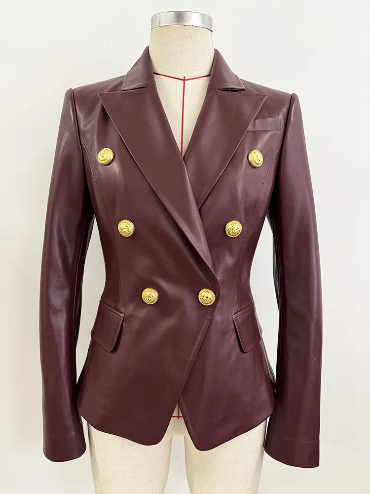 Double breasted leather blazer on mannequin