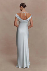 Off-Shoulder Cowl Neck Maxi Dress with Draped Front