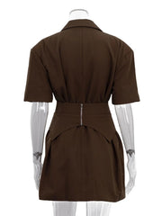 Waistband Button Short Sleeve Mini Dress