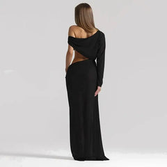 Draped Cutout One Shoulder Maxi Dress