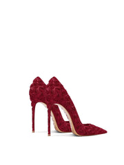 Gray Floral Lace Pointed Heels | Elegant Lace Stiletto Party Pumps